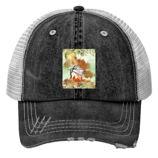 "Autumn Foxes - Tranquil Seasonal Scene" Trucker Hats