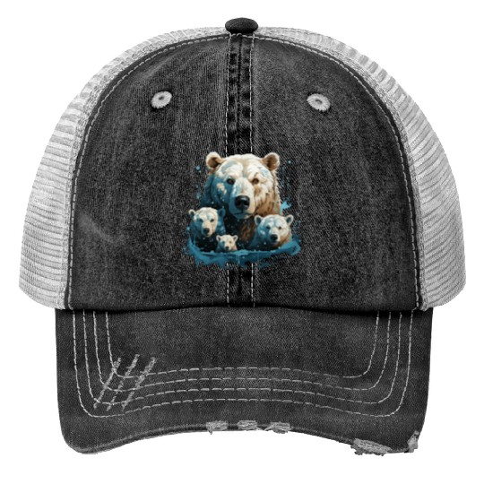 A Polar Bear Family Gift Bear Mom and Cubs Trucker Hats