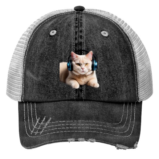 Music Lover Cat V II on Unisex Poly Cotton Trucker Hats