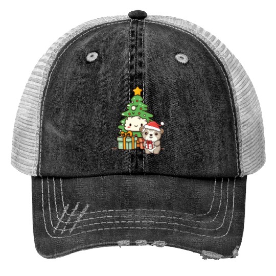 Cute Sloth with Christmas Tree Trucker Hats