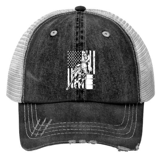 4th Of July Cowgirl Barrel Racing American Flag Trucker Hats