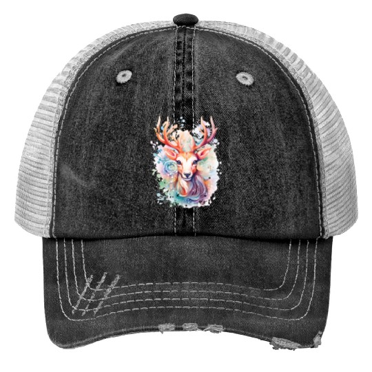 Colorful Reindeer Fantasy: Studio Ghibli Style Trucker Hats