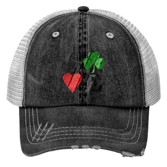 St Patrick s Day Love With Heart And Shamrock Trucker Hats