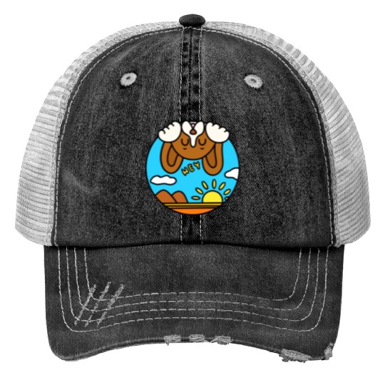 Funny playful cartoon beagle Trucker Hats