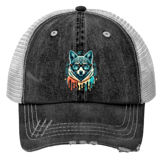 Hipster Wolf Drip Trucker Hats
