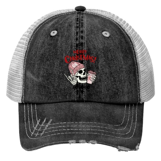 Funny Merry Christmas skull Trucker Hats