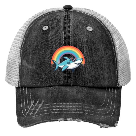 Shark on the Rainbow Trucker Hats