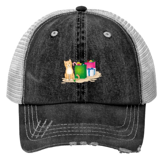 cute cat with christmas gifts Trucker Hats