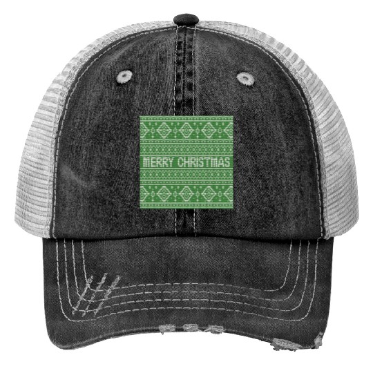 Sage Green Ugly Sweater Christmas Snowflakes Fun Trucker Hats