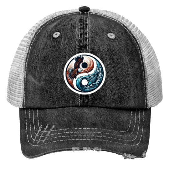 Yin Yang Eagle Fish Symbol Trucker Hats