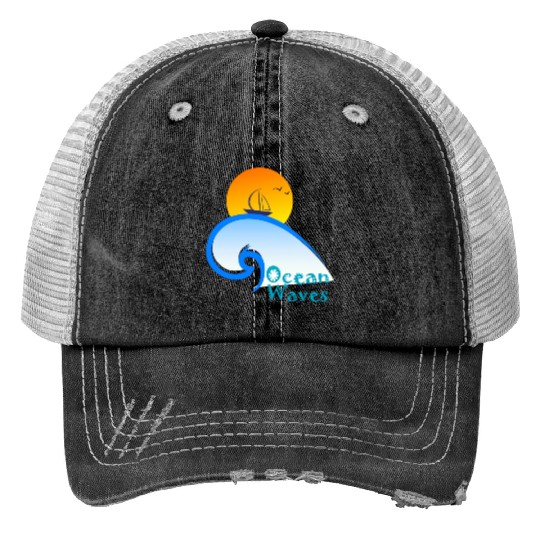 Minimalist Nature Ocean Waves Trucker Hats