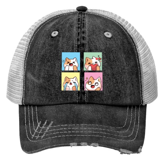 four cute cat reaction Trucker Hats
