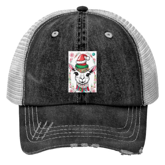Funny cute llama Christmas lama Trucker Hats