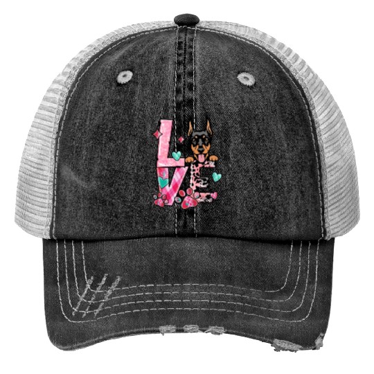 Doberman Dog I Love My Dog Valentines Day Trucker Hats
