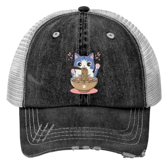 te cat ramen noodles neko kawaii funny Trucker Hats