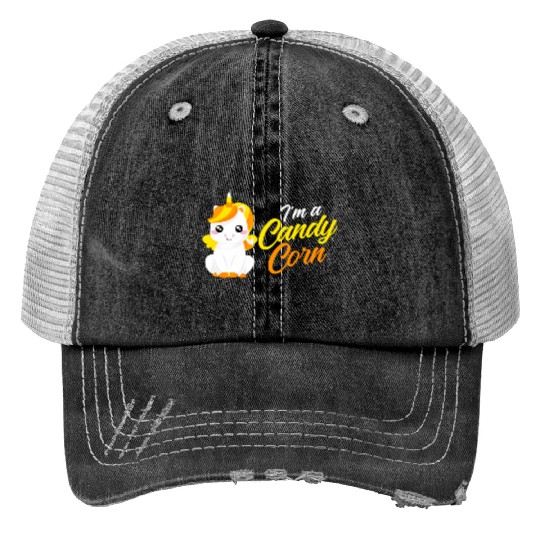 Unicorn Candy Corn Candycorn Halloween Trucker Hats