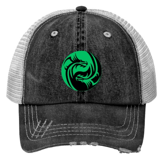 tow Dragonball in circle green and black Trucker Hats