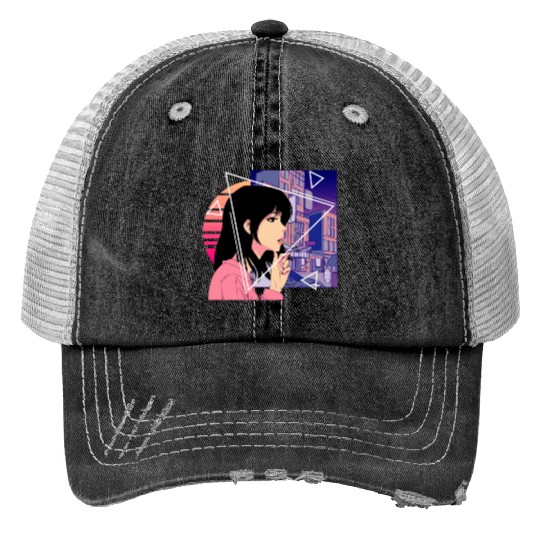 Retro 80's Japanese Lofi Vaporwave Aesthetic Sad A Trucker Hats