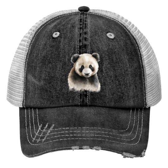 Panda Cute Bear Watercolor Painting Portrait Trucker Hats