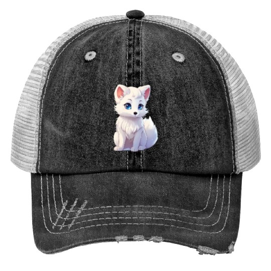 Playful Frosty Baby Arctic Fox Trucker Hats