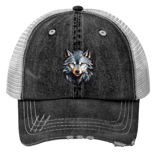 Majestic Wolf Face Illustration Trucker Hats