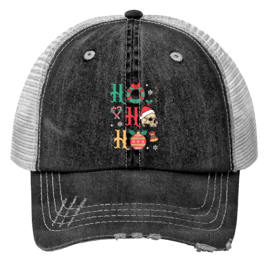 Ho ho ho Merry Christmas Skull Santa Trucker Hats