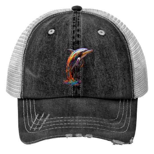 Rainbow Dolphin Trucker Hats