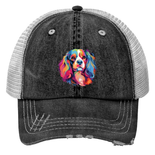 Watercolor Colorful Cavalier King Charles Spaniel Trucker Hats