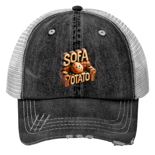 Couch Potato Humor 3D Illustration Trucker Hats