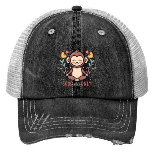Yoga Monkey Trucker Hats