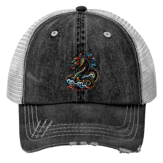 Colorful Dragon Zodiac Chinese Dragon Art Trucker Hats
