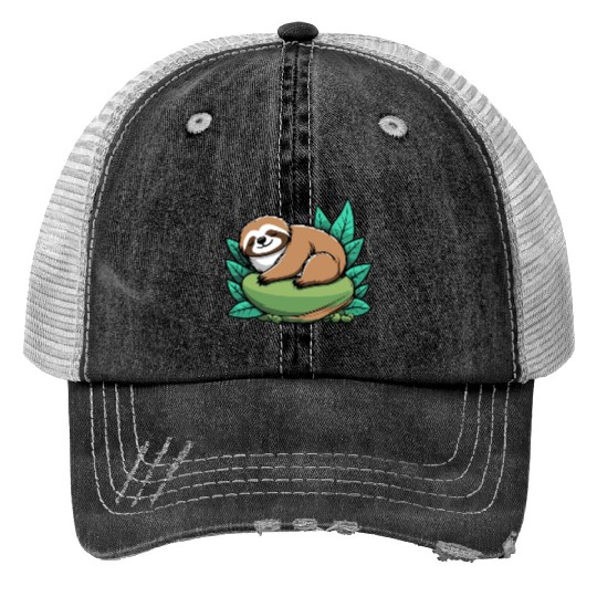 Sleeping Sloth Illustration Trucker Hats