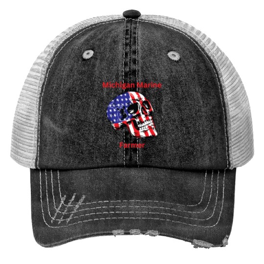 MichiganMarineFarmer with patriotic skull Trucker Hats