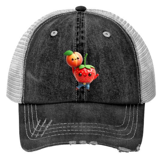 Dancing strawberry with peach Trucker Hats