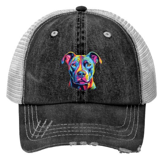 Watercolor Colorful American Pit Bull Terrier Trucker Hats
