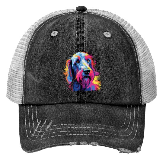 Watercolor Colorful Irish wolfhound Trucker Hats