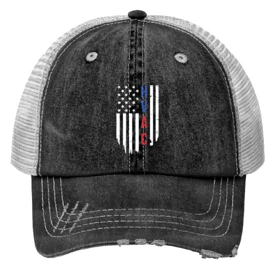 HVAC Technician US American Flag HVAC Mechanic Trucker Hats