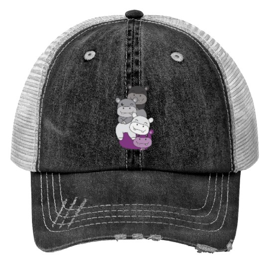 Asexual Flag Pride Lgbtq Cute Hippo Bunch Trucker Hats