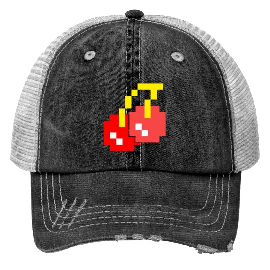 8 Bit Pixel Cherries 80s Video Game Halloween Trucker Hats