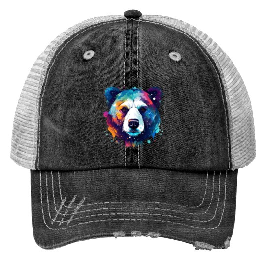 Cool Colorful Galaxy Bear Trucker Hats