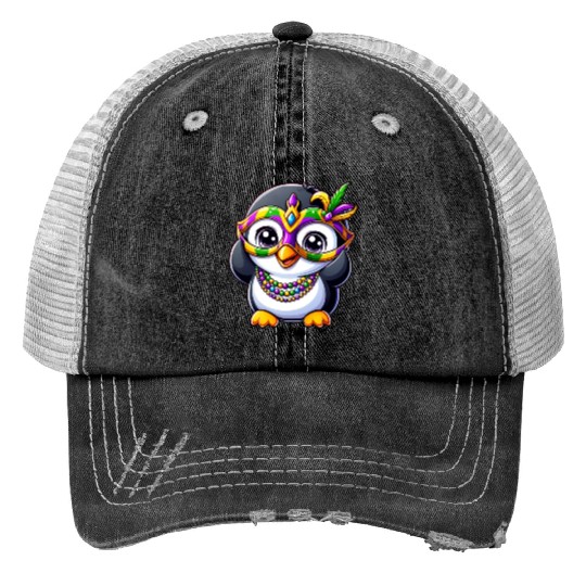 Mardi Gras Penguin Party Trucker Hats