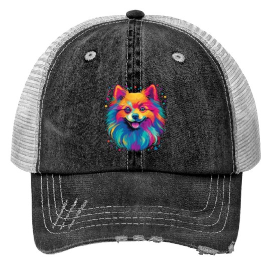 Watercolor Colorful Pomeranian Trucker Hats
