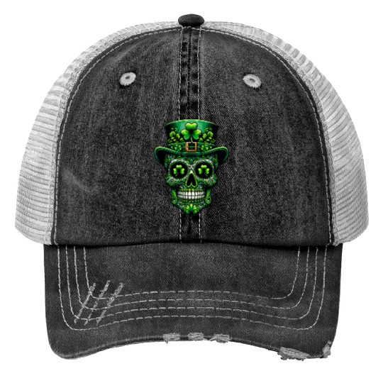 St Patricks Day Irish Sugar Skull Day Of Dead Trucker Hats
