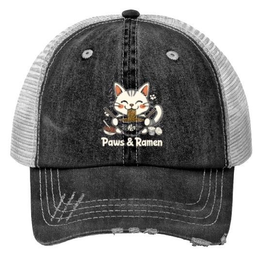 Funny Cat Paws and Ramen Kawai Trucker Hats