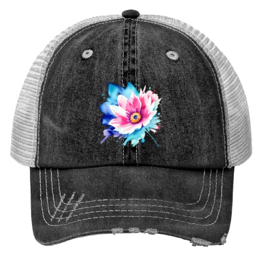 Color Splash: pink flower Trucker Hats