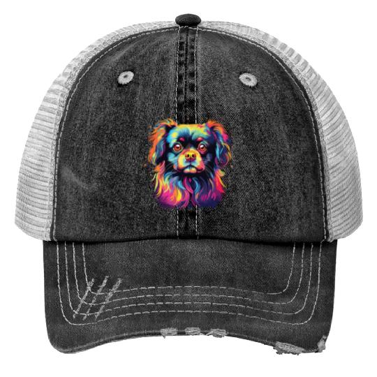 Watercolor Colorful Tibetan Spaniel Trucker Hats