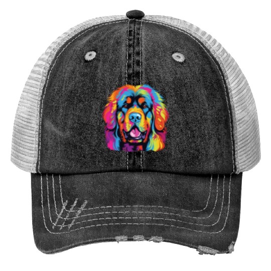 Watercolor Colorful Tibetan Mastiff Trucker Hats