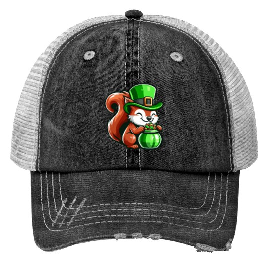 St. Patrick's Day Cute Squirrel Comic Design Trucker Hats