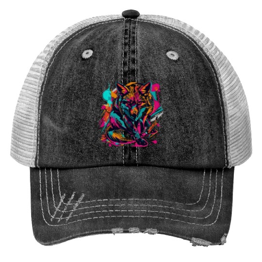 Retro Vibe Fox: Neon Pop Art Majesty Trucker Hats