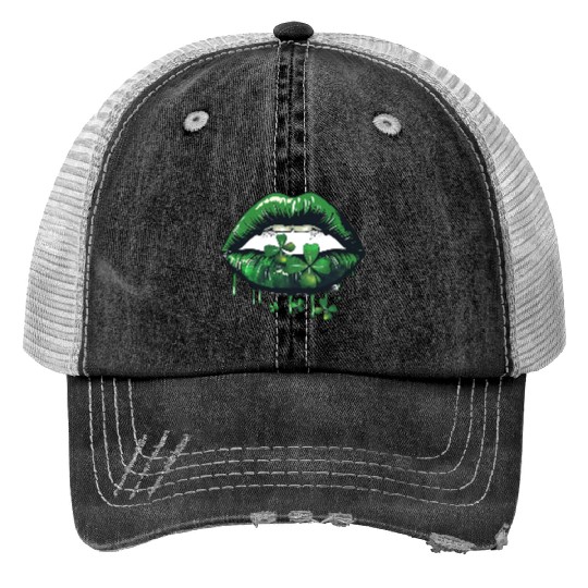 St Patrick Irish Green Lips Trucker Hats